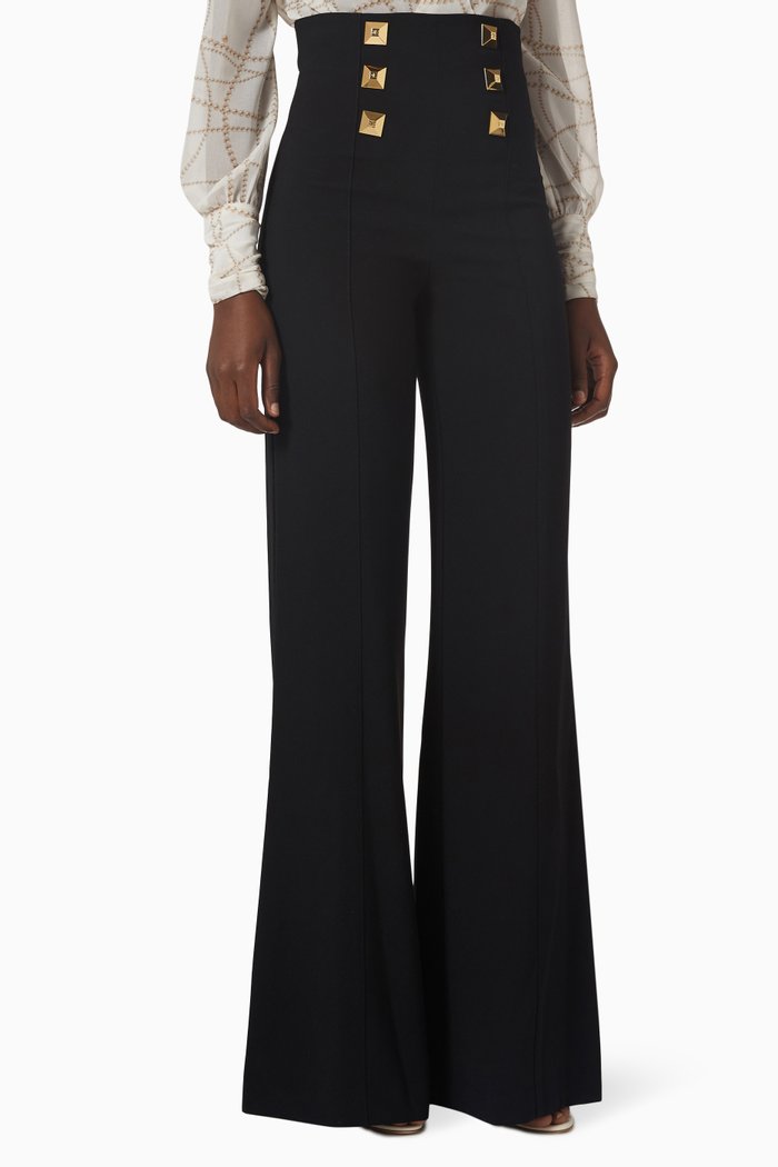 

Studded Palazzo Pants in Crêpe, Black