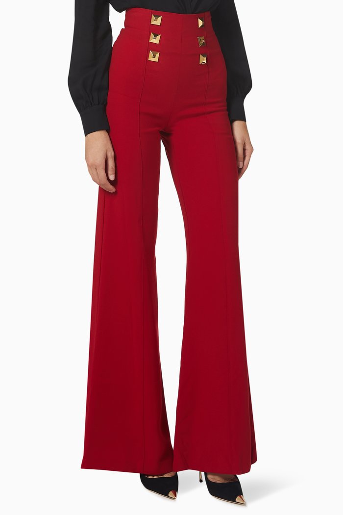 Studded Palazzo Pants in Crêpe, Red