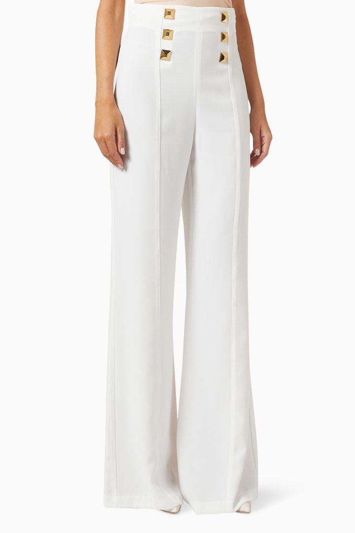 Studded Palazzo Pants in Crêpe, White