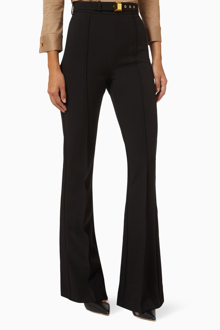 

Studded Flared Pants in Stretch Crêpe, Black