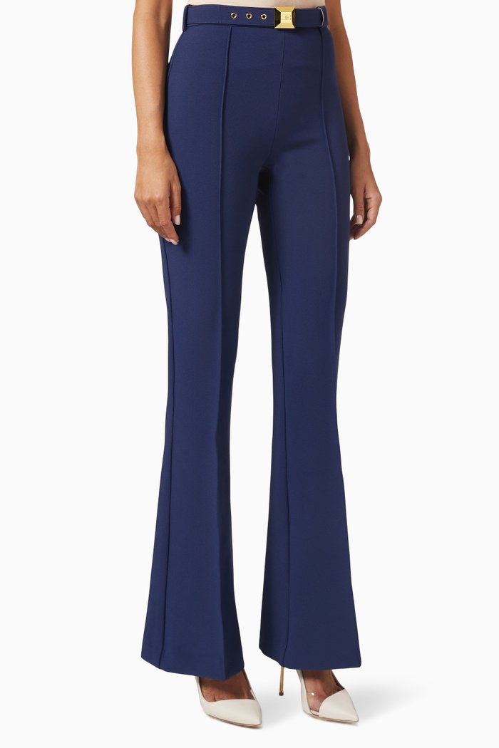 

Studded Flared Pants in Stretch Crêpe, Blue