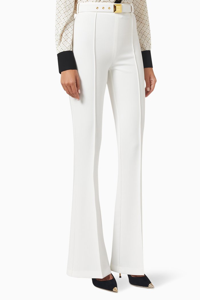 

Studded Flared Pants in Stretch Crêpe, White