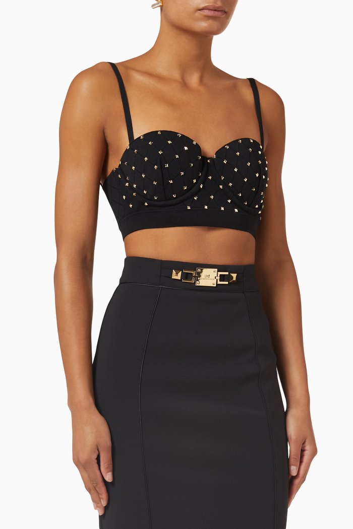 

Studded Crop Top in Viscose-blend, Black