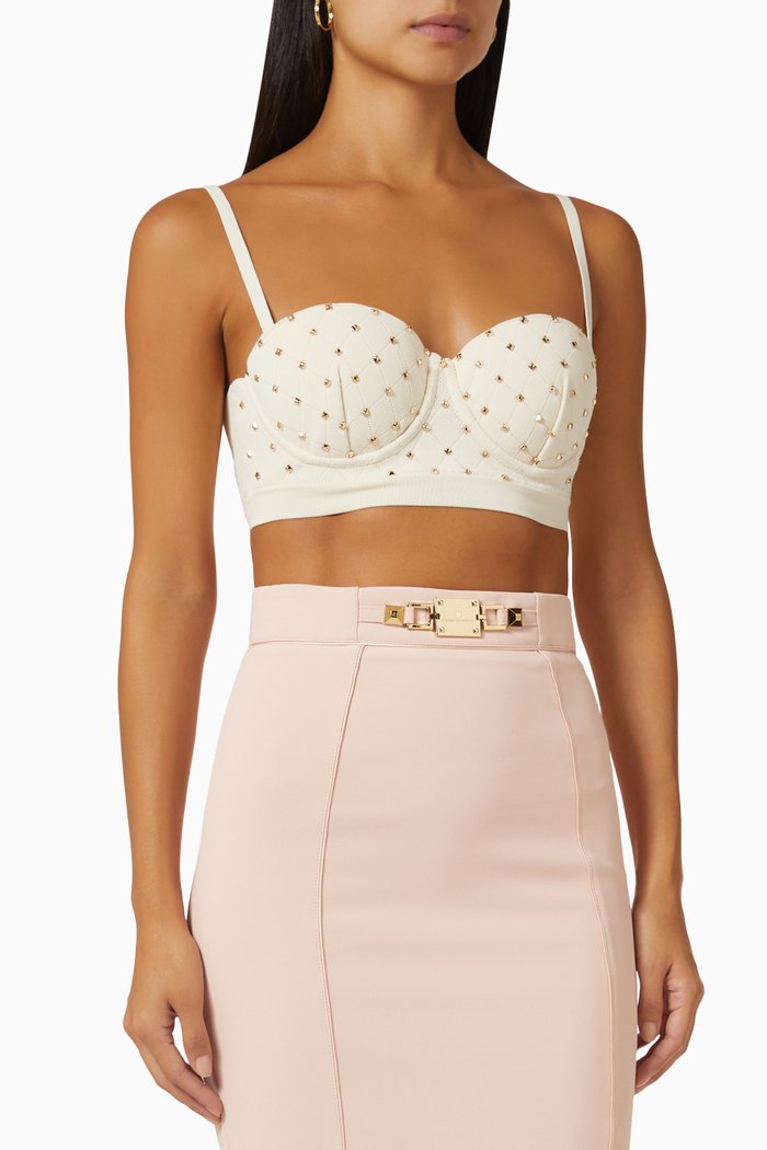 

Studded Crop Top in Viscose-blend, Neutral
