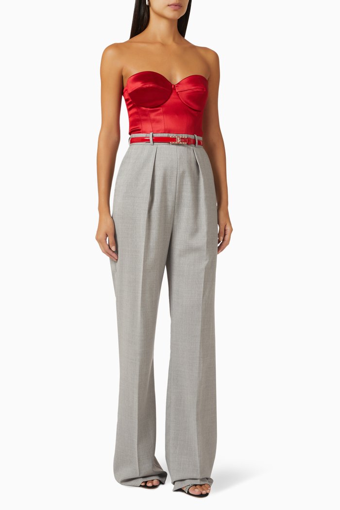 

Strapless Corset Jumpsuit in Satin-blend, Red