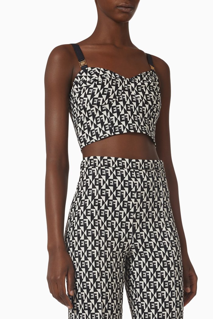 

Crop Top in Diamond-print Stretch Crêpe, Black
