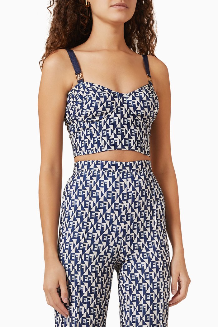 

Crop Top in Diamond-print Stretch Crêpe, Blue