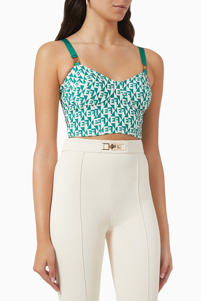 

Crop Top in Diamond-print Stretch Crêpe, Green