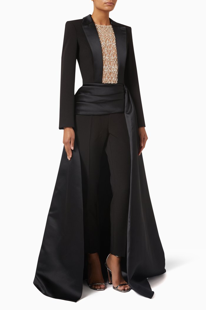 

Duchess Satin Draped Jumpsuit in Stretch-crepe, Black