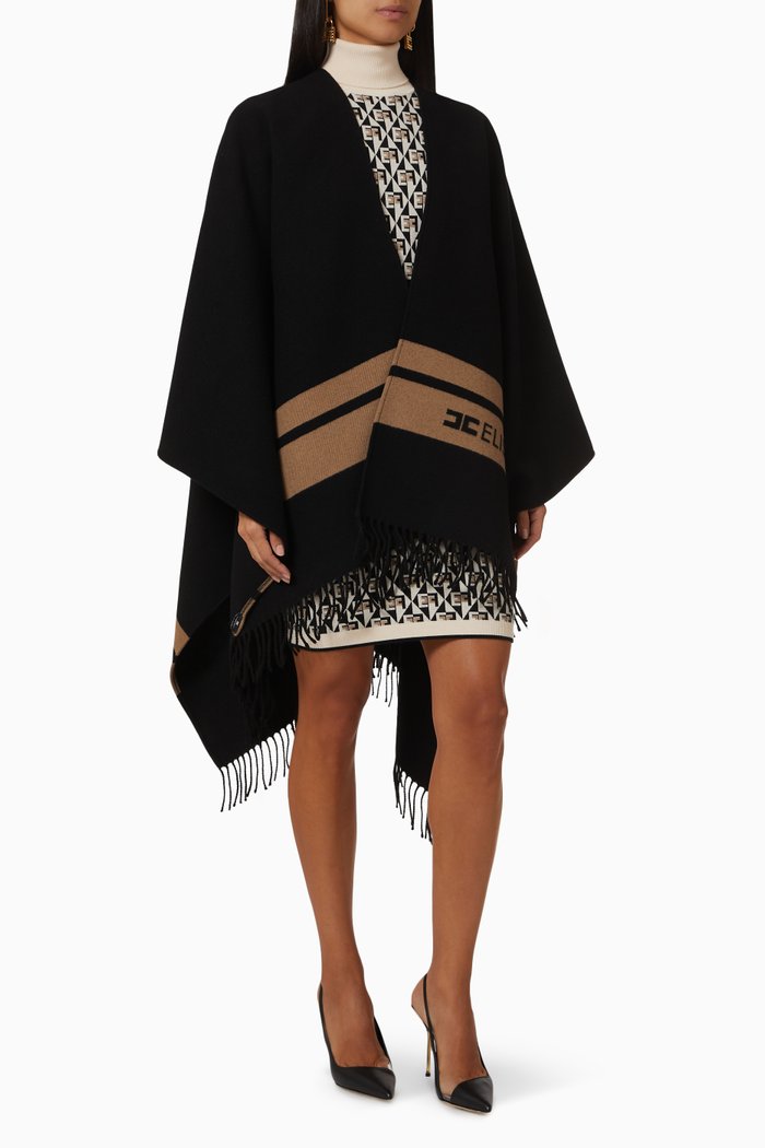 

Logo Stripe Cape in Wool-blend, Black