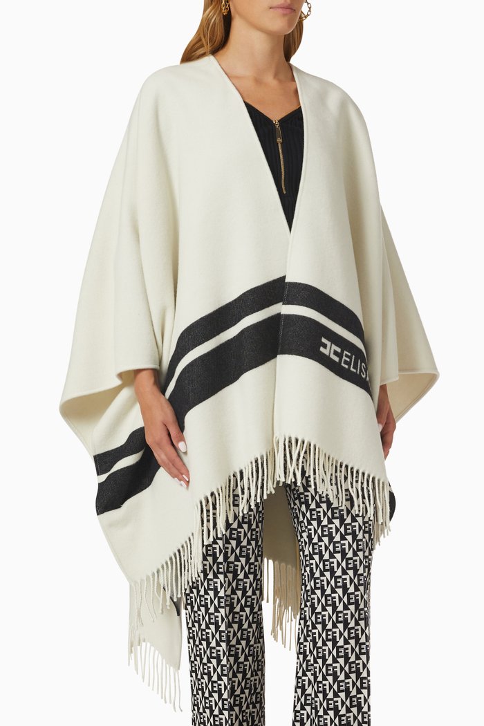 

Logo Stripe Cape in Wool-blend, Neutral