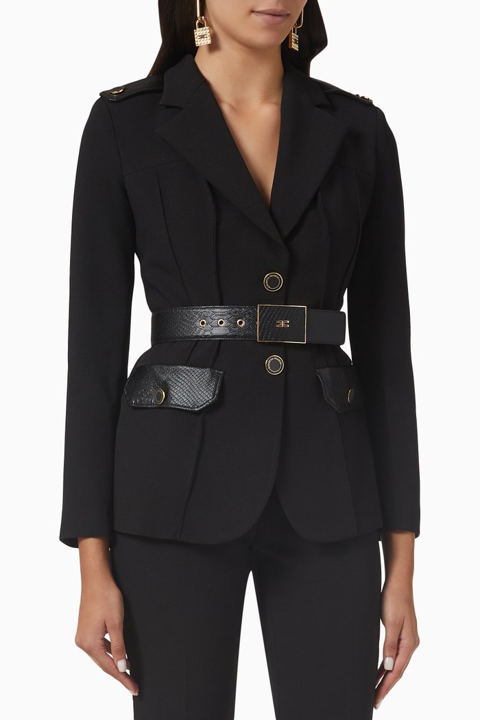 Belted Jacket in Stretch Crepe, Black