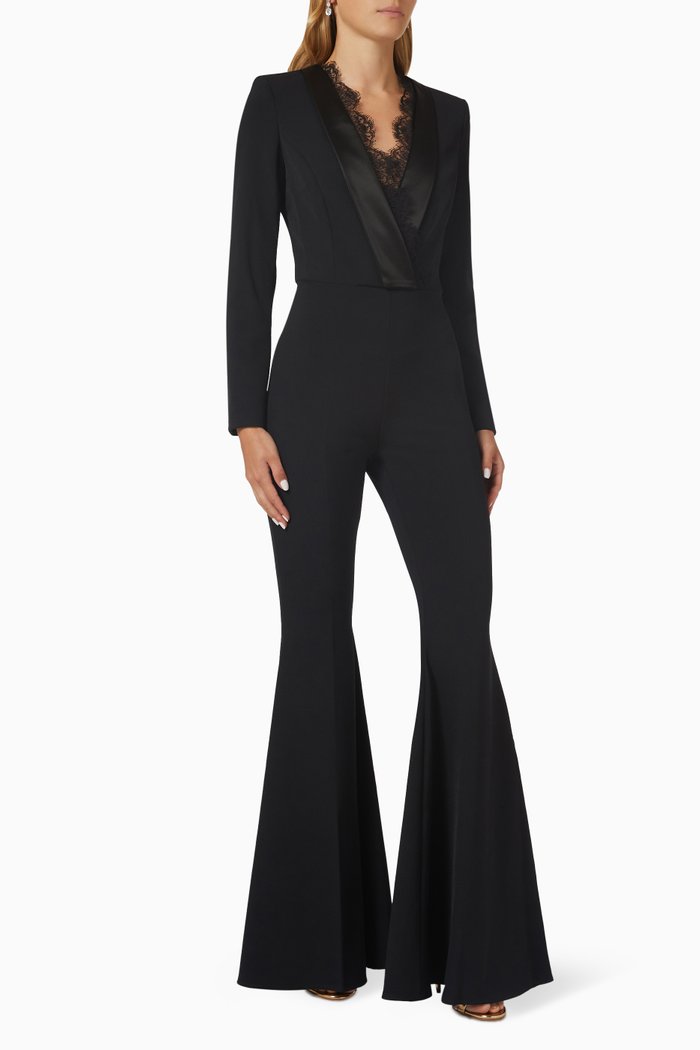 

Bell Bottom Jumpsuit in Crepe, Black