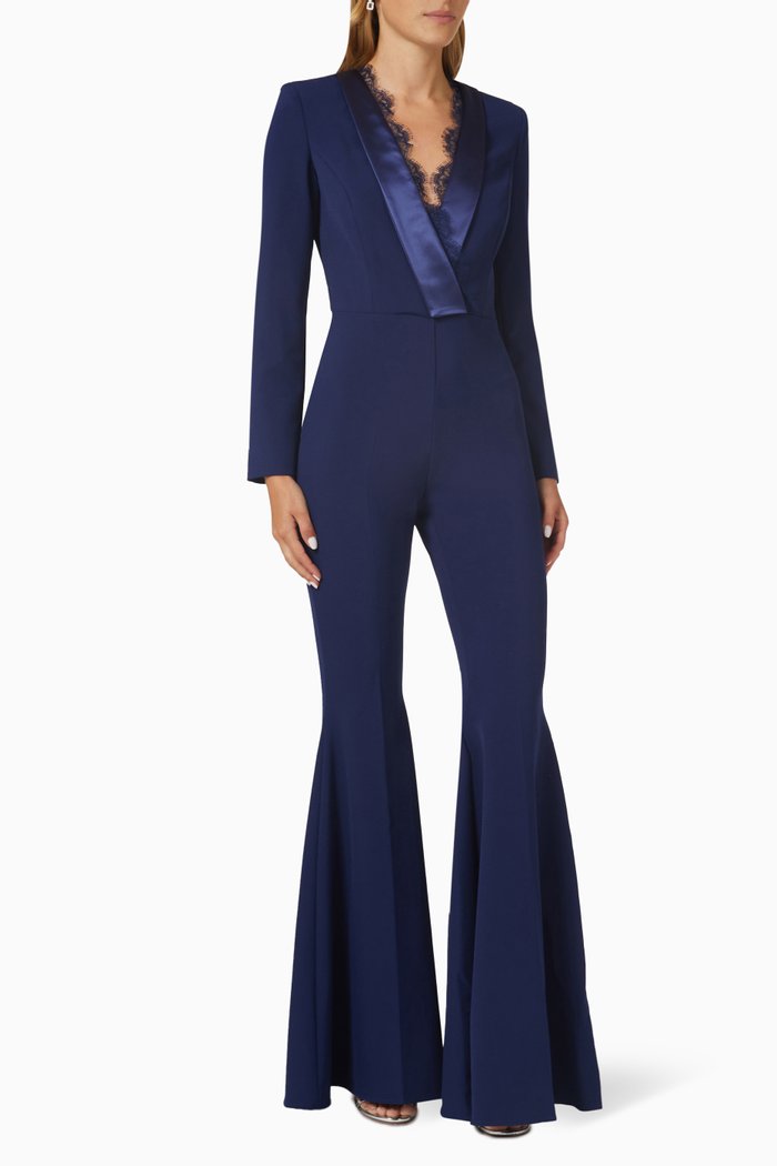 

Bell Bottom Jumpsuit in Crepe, Blue