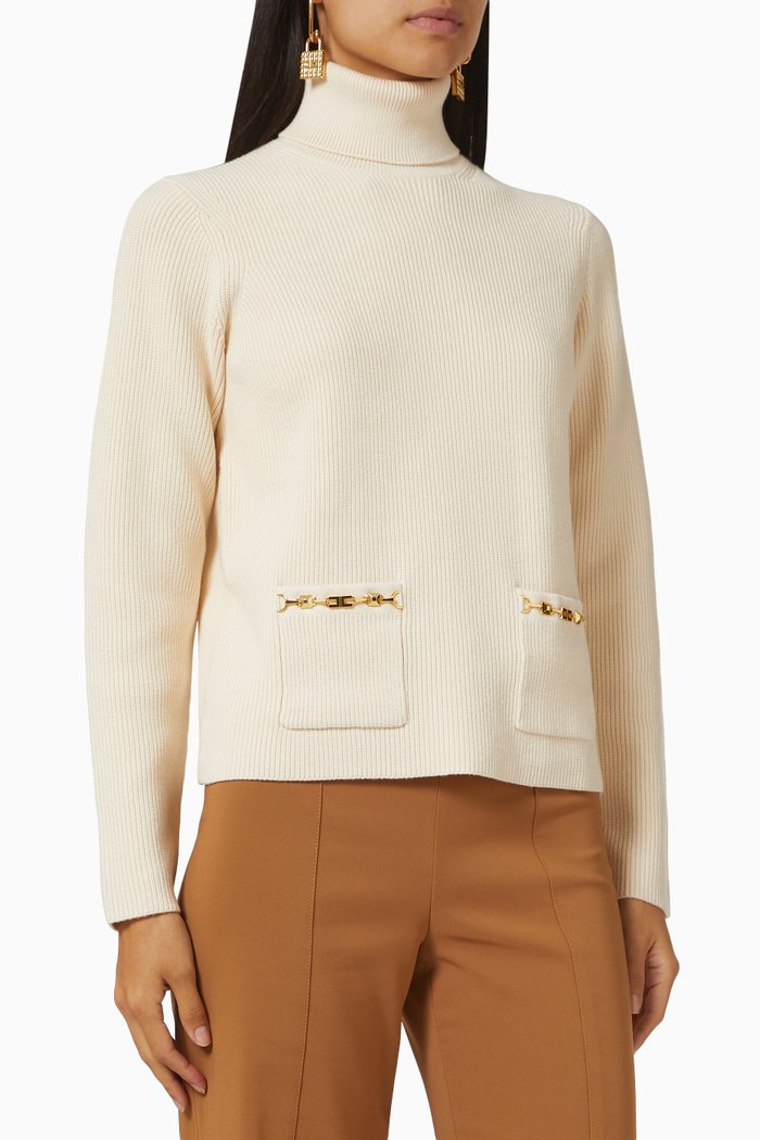 

Horsebit Turtleneck Sweater in Rib-knit Fabric, Neutral