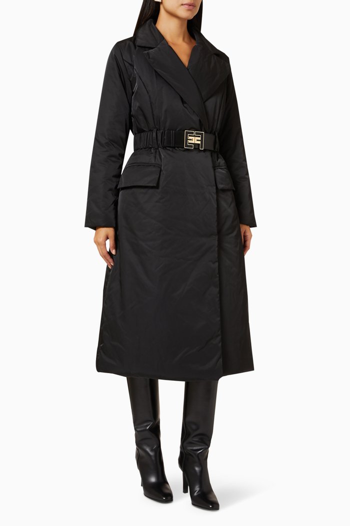 

Padded Logo Coat in Quilted Fabric, Black