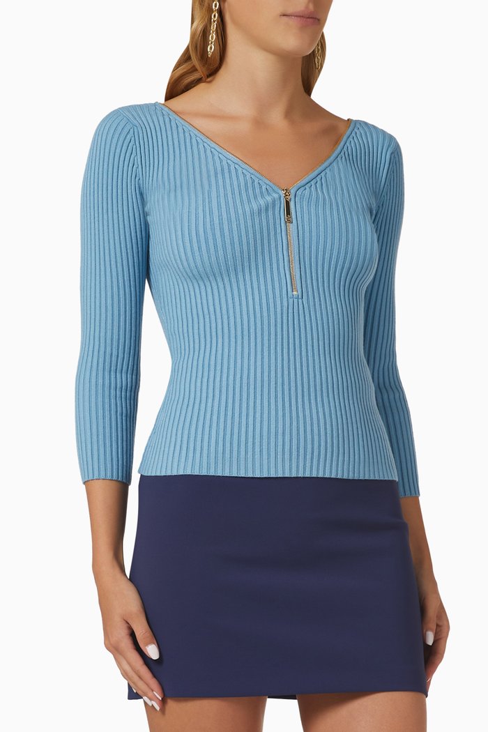

Zip Top in Ribbed Knit, Blue