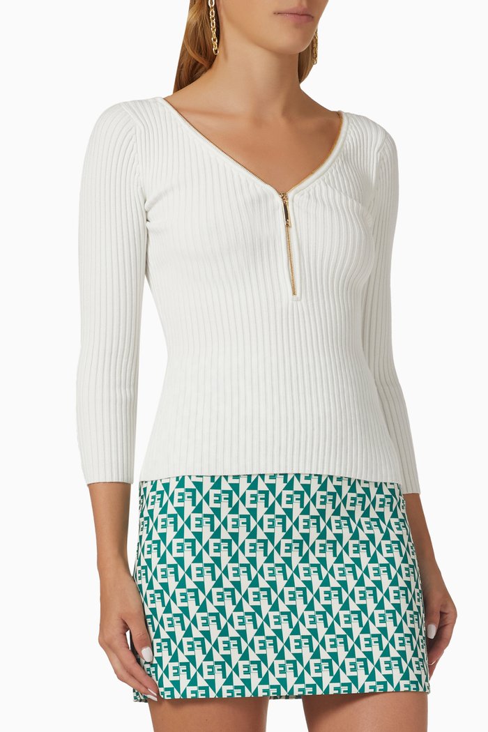 

Zip Top in Ribbed Knit, White