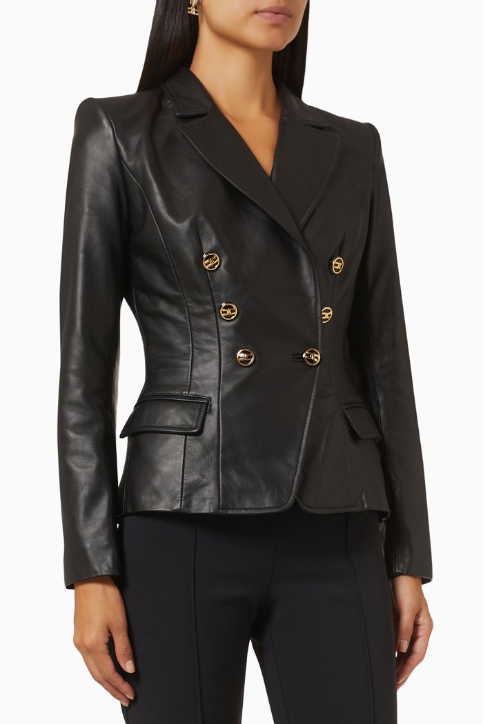 

Double-breasted Blazer in Nappa, Black