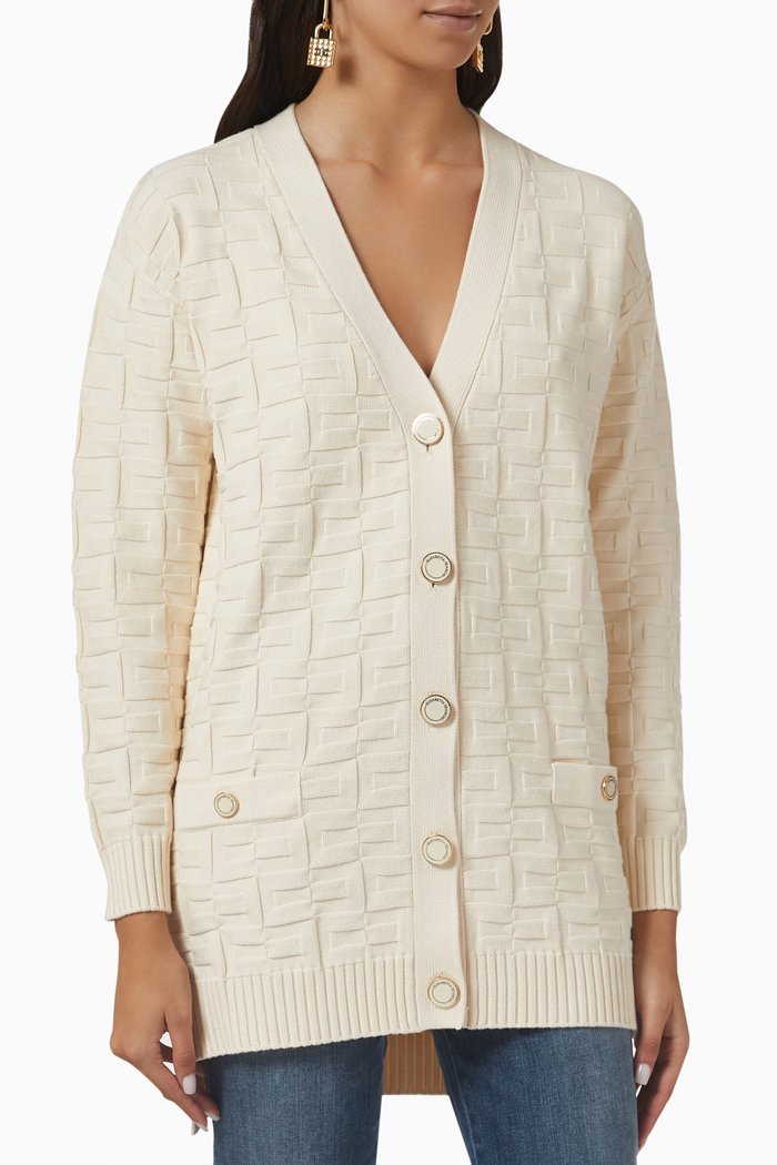 

Logo Long Sleeve Cardigan in Viscose-knit, Neutral