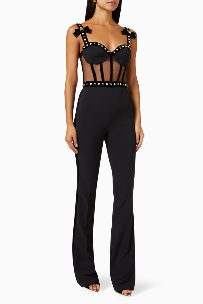 

Double Layer Embroidered Jumpsuit in Tulle, Black