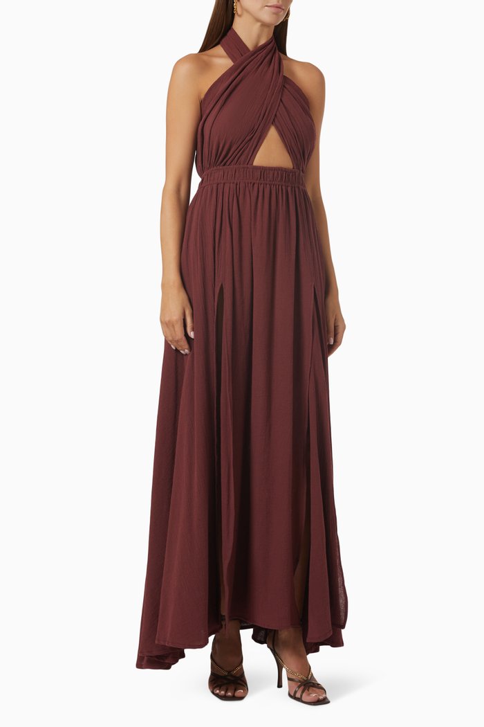 

Pucte Maxi Dress in Cotton, Burgundy