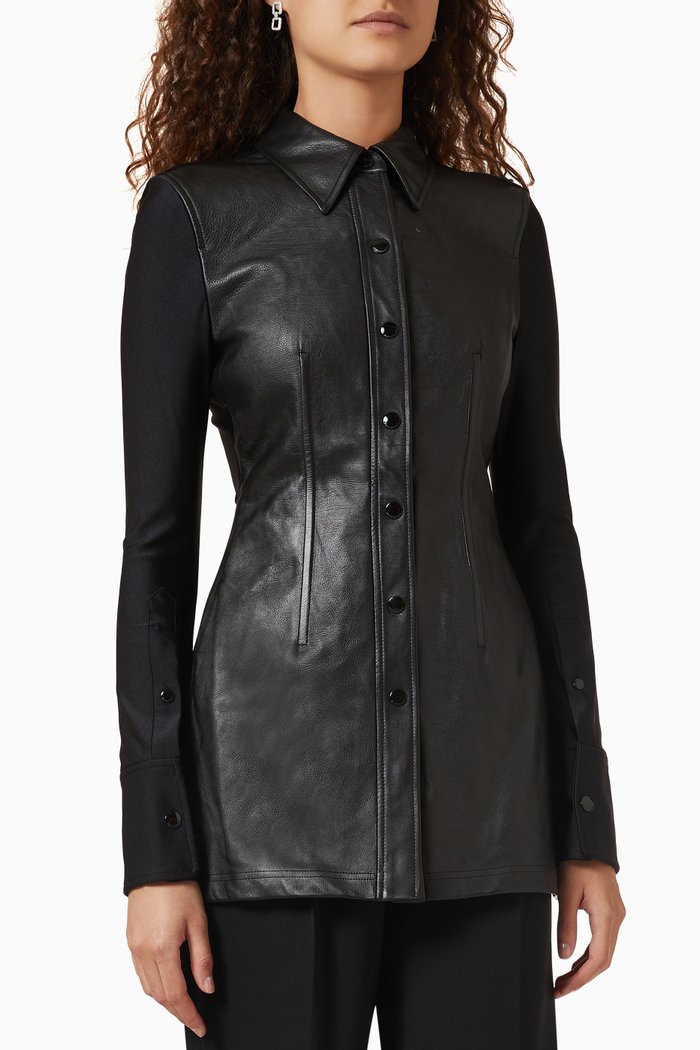 

Tailored Shirt in Leather & Jersey, Black