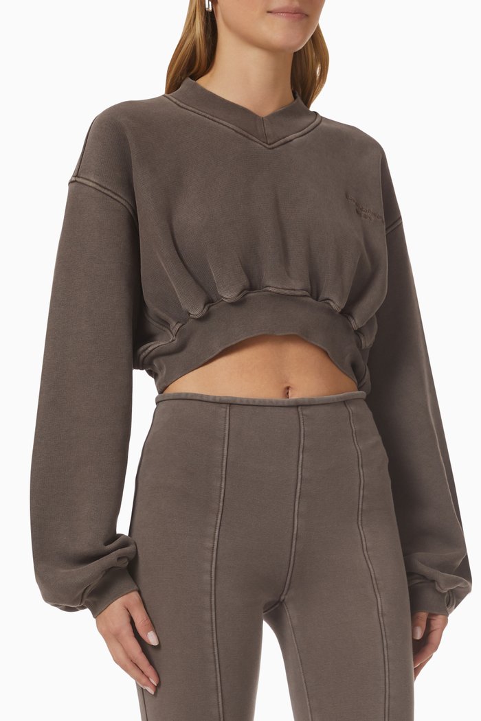 

Logo V-neck Crop Sweatshirt in Cotton Terry, Brown