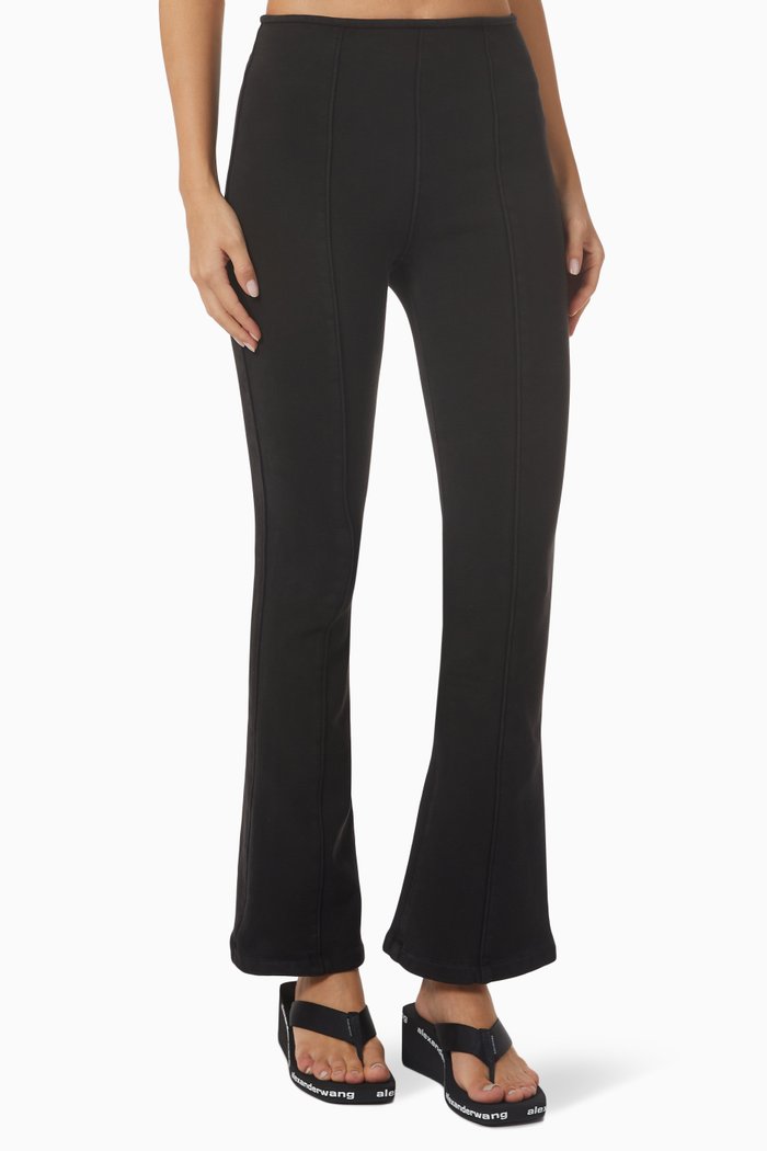 Slim Flare Pants in Stretch Terry, Black