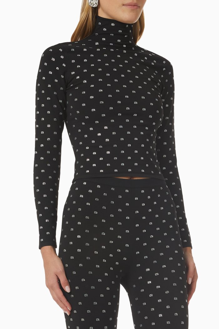 

Crystal Logo Turtleneck Top in Stretch Nylon, Black