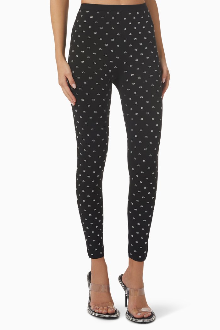 

Crystal Logo Leggings in Stretch Nylon, Black
