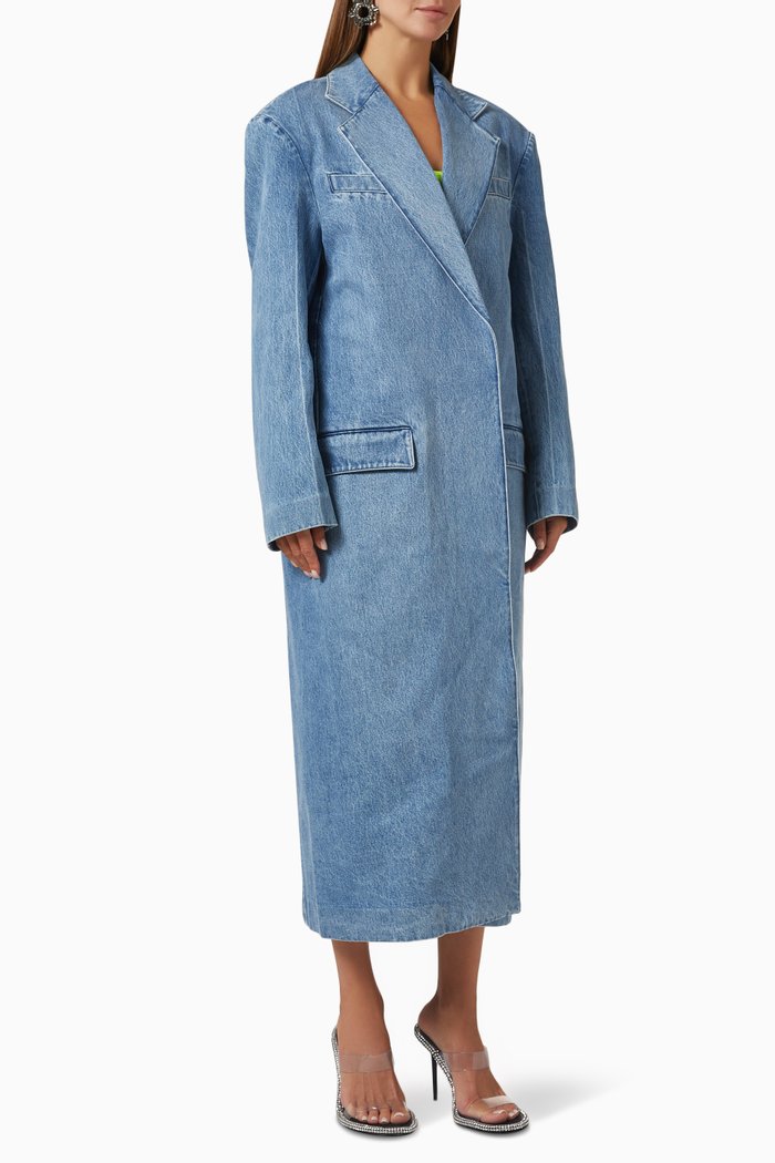 

Tailored Oversized Long Coat in Denim, Blue