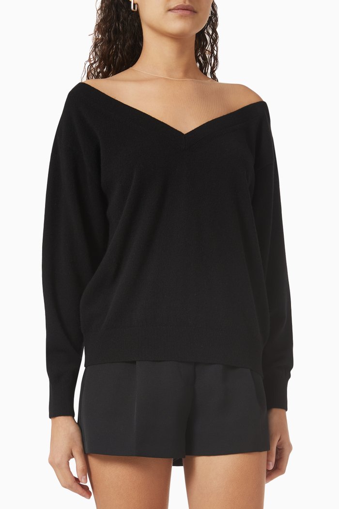 

V-neck Sweater in Wool Cashmere, Black