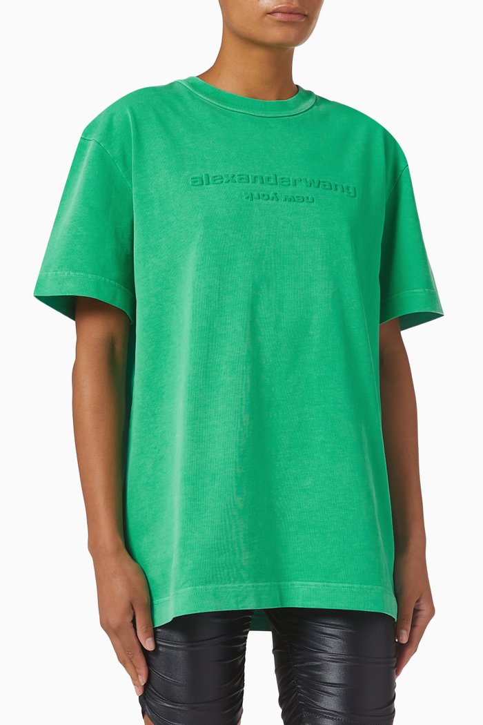 

Embossed Logo T-shirt in Compact Jersey, Green