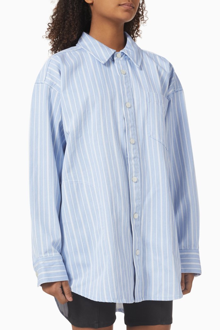 

Oversized Stripe Shirt Jacket in Denim, Blue