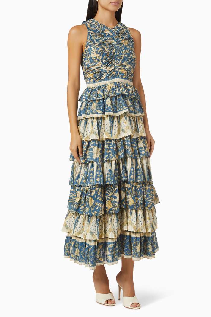 Ariah Dress in Cotton Viscose Blend, Blue