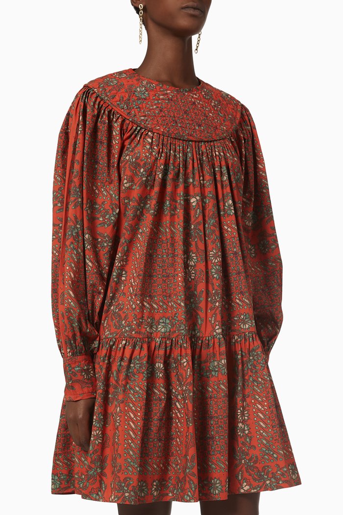 Ria Mini Dress in Cotton, Red