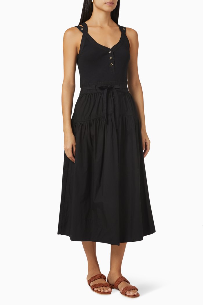 

Lilith Dress in Rib-knit & Cotton Poplin, Black