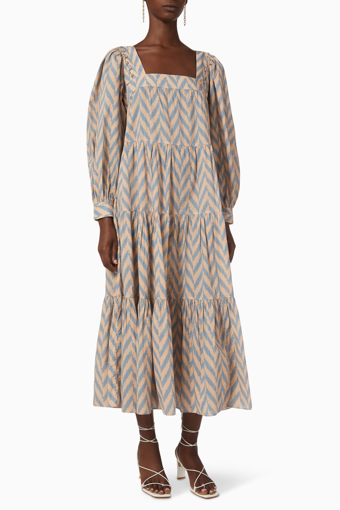 Georgina Midi Dress in Cotton, Blue