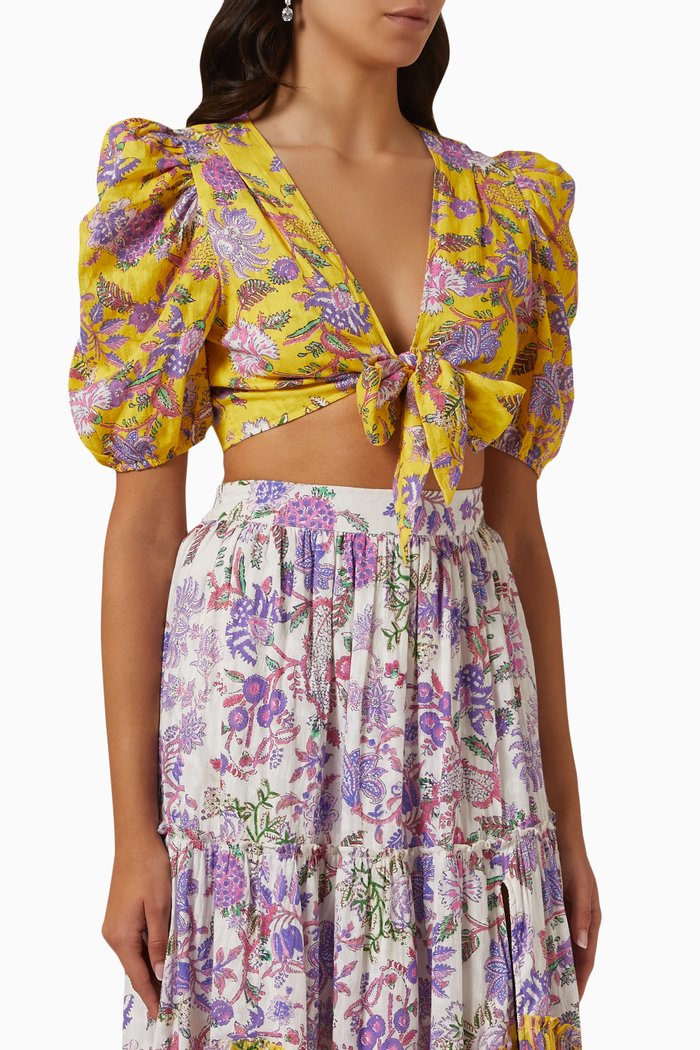 

Floral Crop Top in Cotton Gauze, Yellow