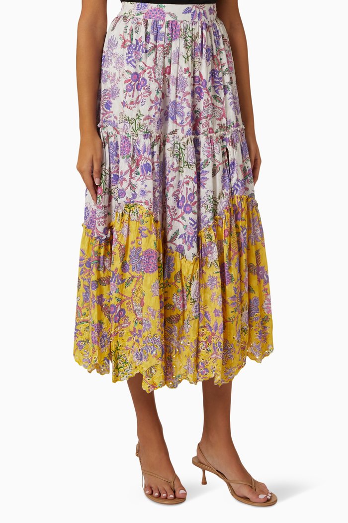 

Floral Midi Skirt in Cotton Gauze, Yellow