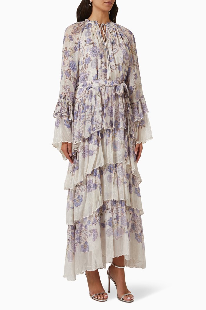 

Tiered Maxi Dress in Chiffon, White