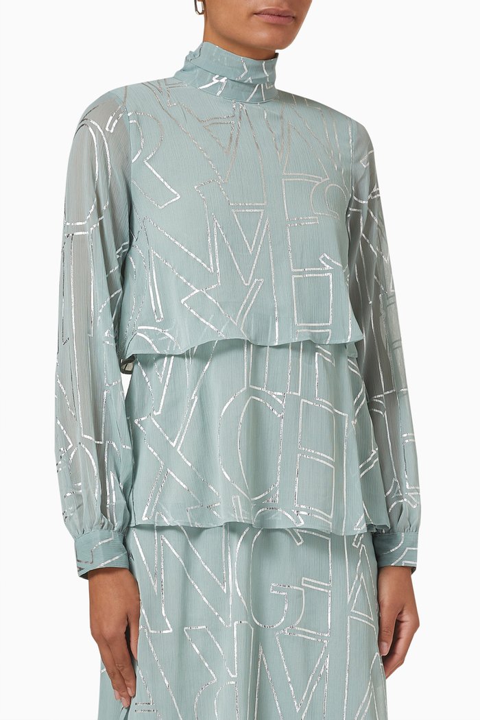 

Layered Foil-print Midi Dress, Green