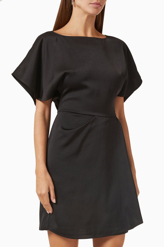 Boat-neck Mini Dress, Black
