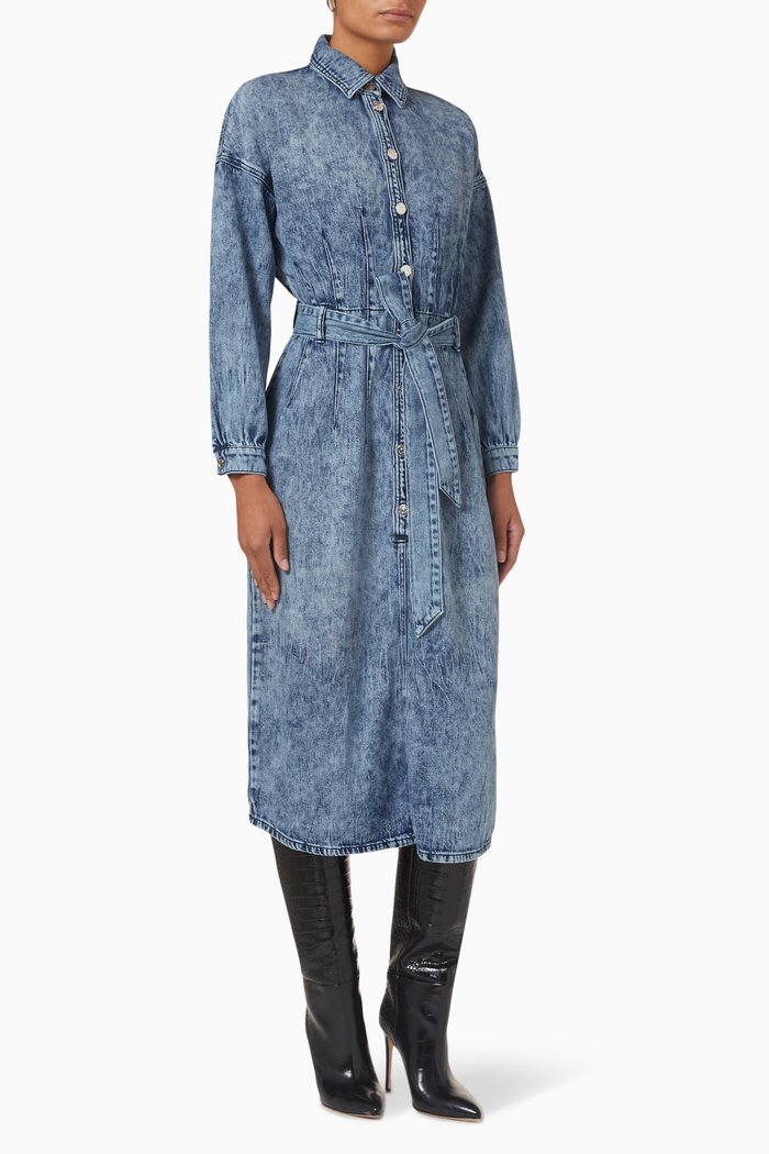 

Belted Midi Dress in Denim, Blue
