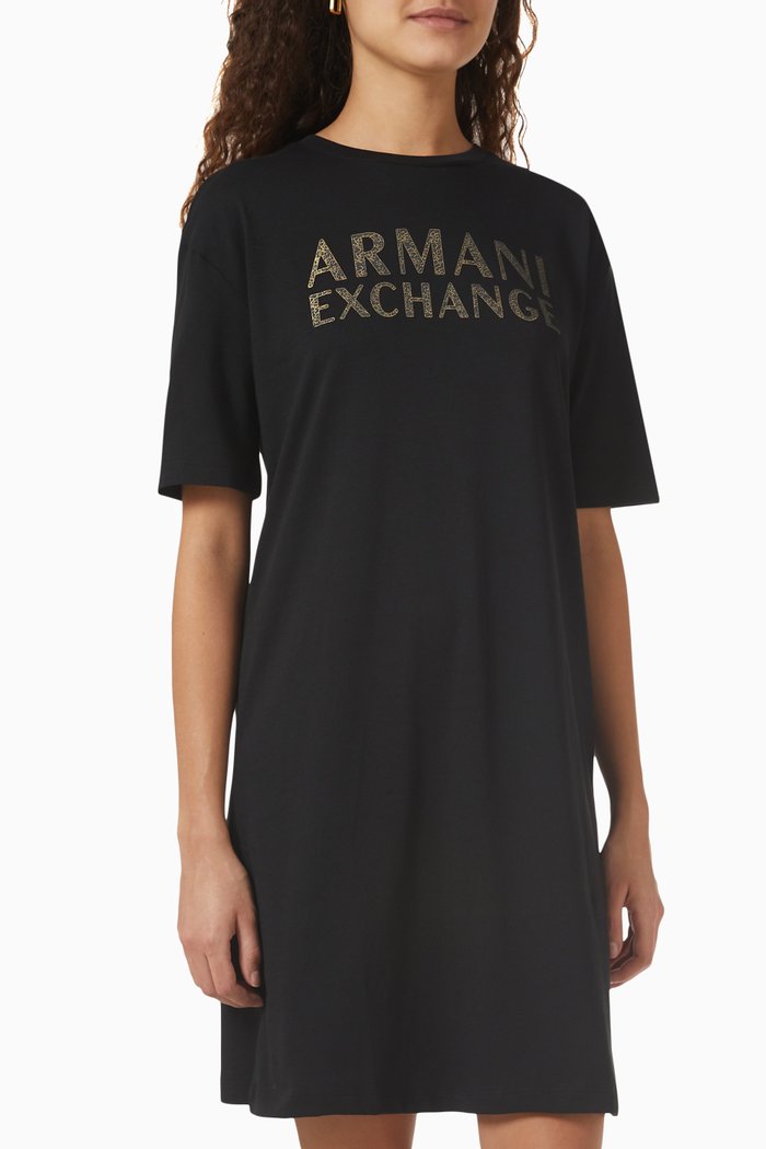 

AE Logo T-shirt Dress in Cotton Jersey, Black