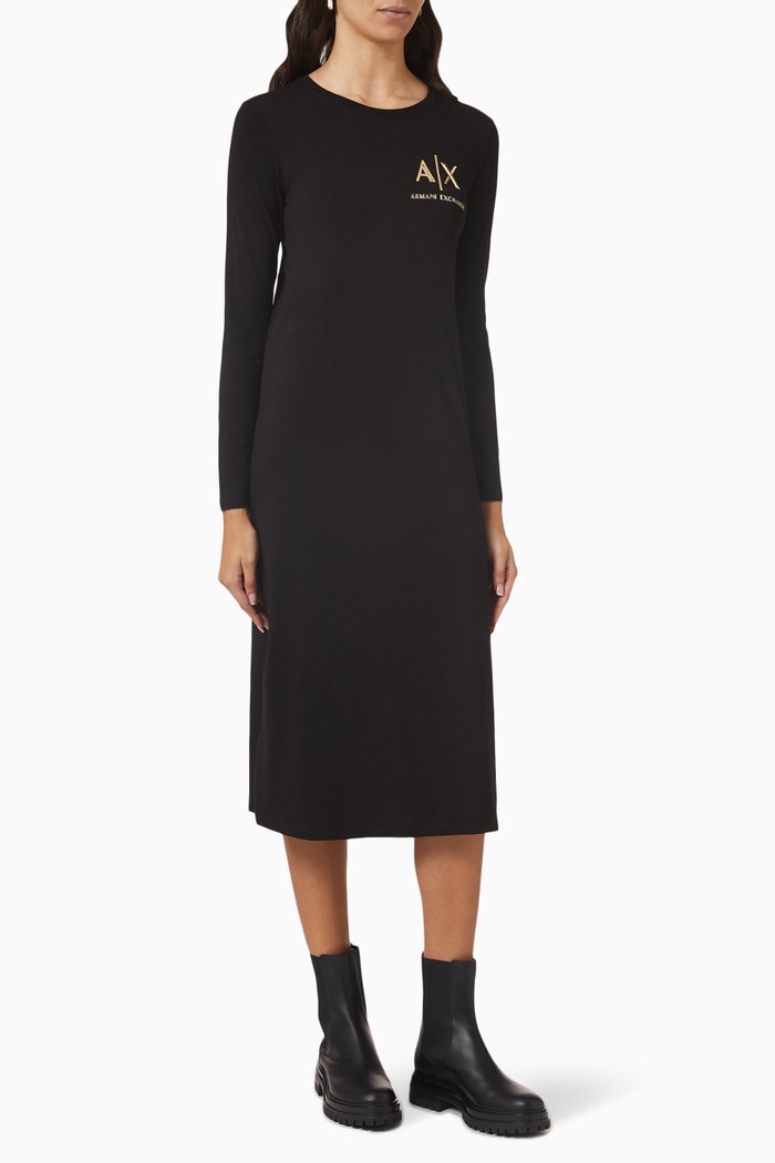 

Metallic-logo Midi T-shirt Dress in Stretch-jersey, Black