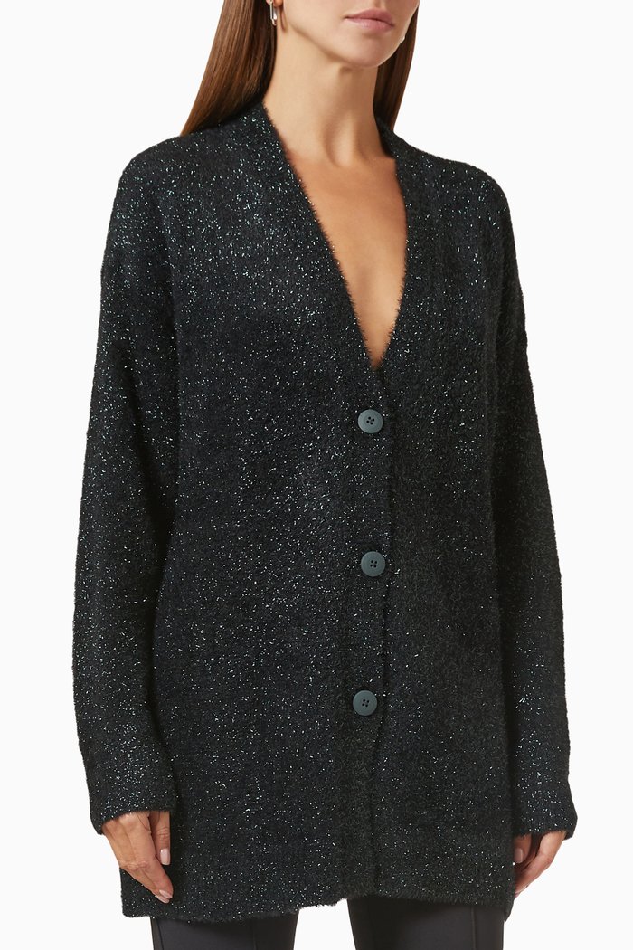 

Metallic V-neck Knitted Cardigan, Green