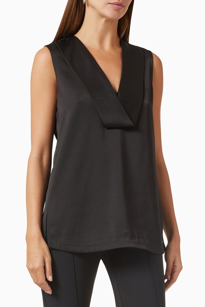 Draped V-neck Top, Black
