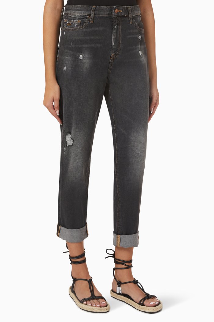 

Distressed Boyfriend-fit Jeans in Denim, Black